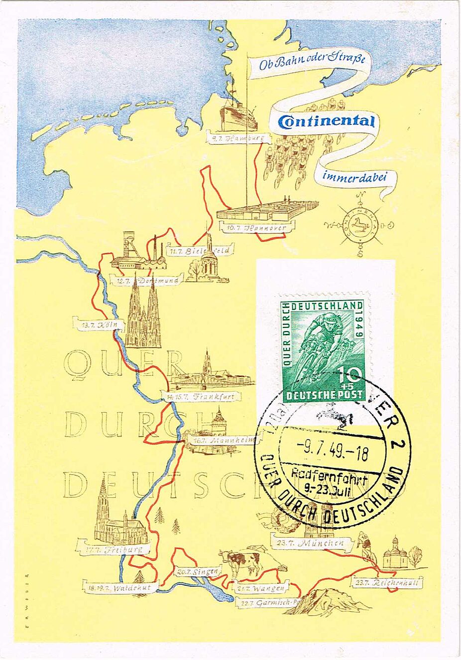 Sonderbrief Quer durch Deutschland 10 Pfg.
