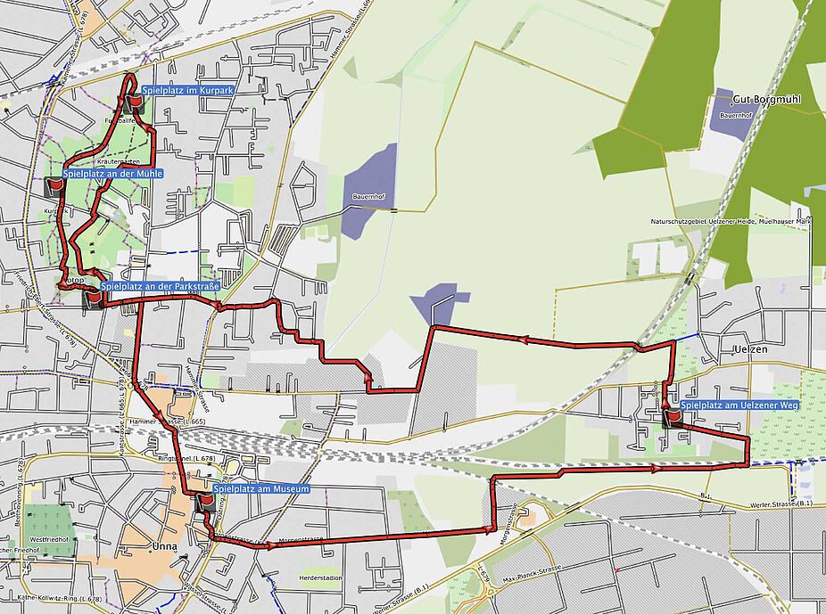Routenverlauf der Spielplatz Fahrradroute