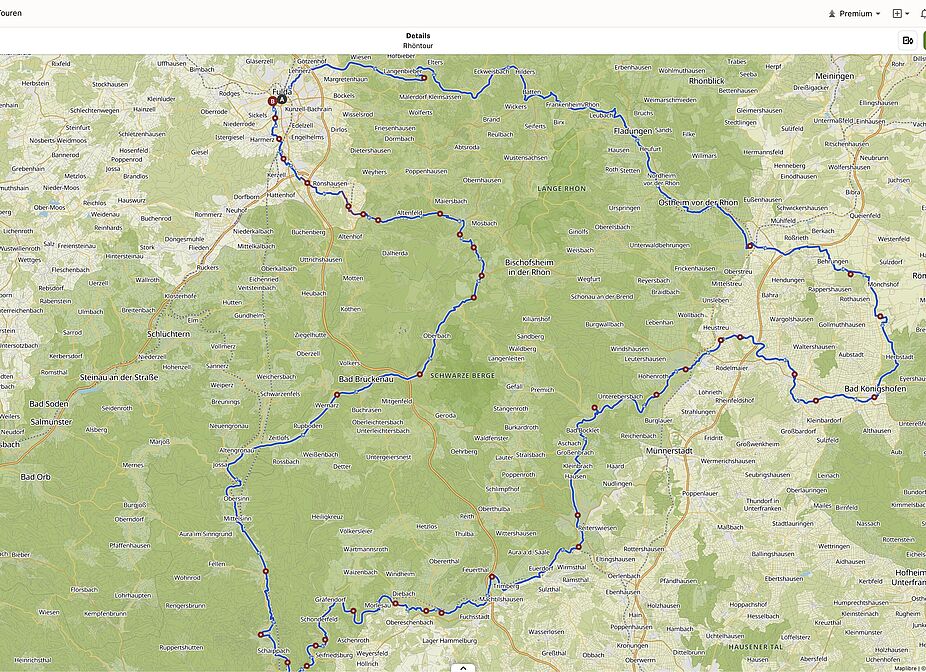 Übersicht über die Strecke durch die Rhön Übersicht über die Strecke durch die Rhön