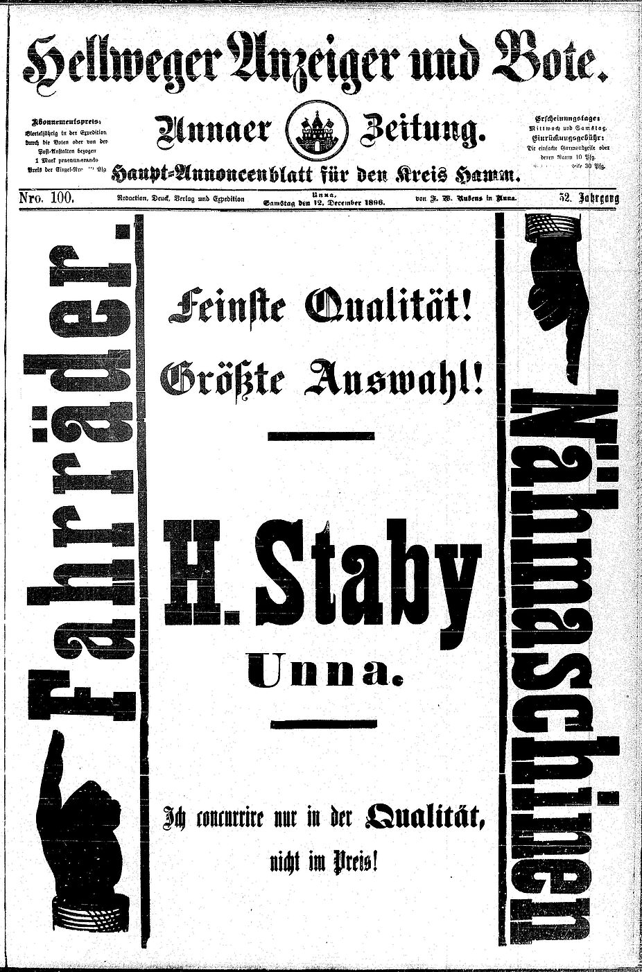 Ganzseitige Werbung auf der ersten Seite des HA und Bote