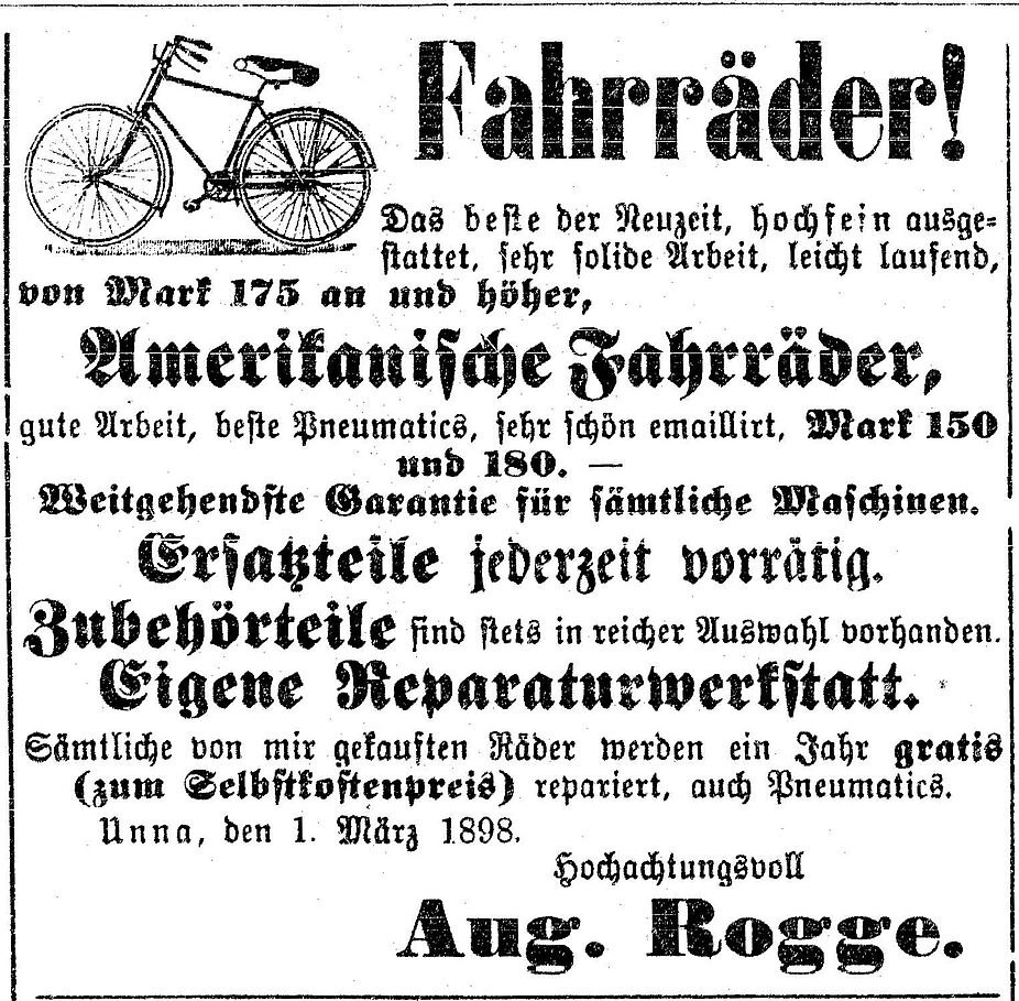 Amerikanische Fahrräder werden durch August Rogge verkauft