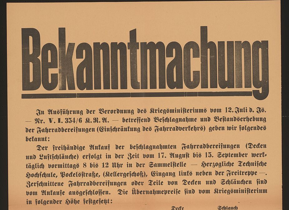 Bekanntmachung des Ankaufes von Fahrradreifen und Schläuchen
